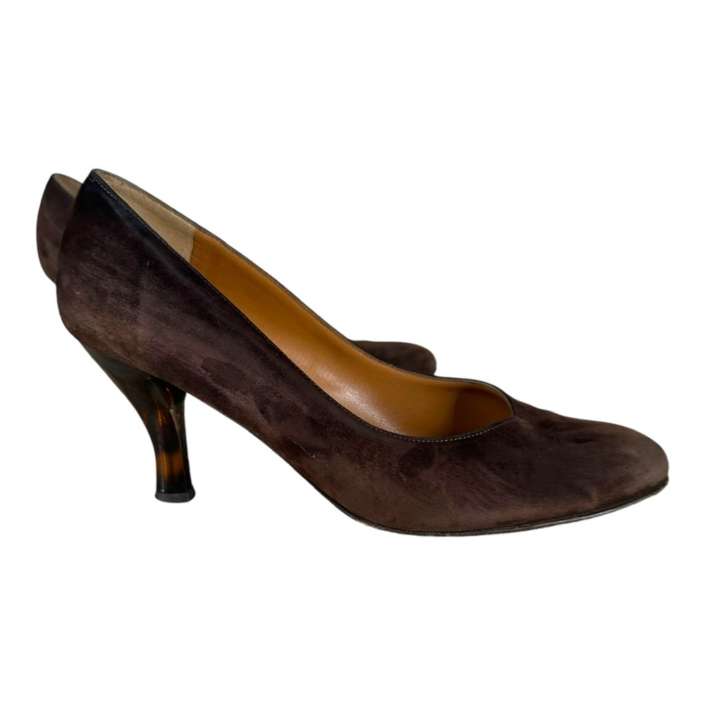Salvatore Ferragamo Women’s 9 B Brown Suede Pumps VTG Vintage Tortoise Heel - Picture 6 of 13